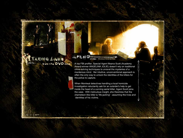 Warner Brothers - Taking Lives - Website - Production notes
