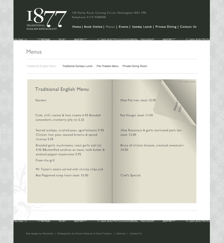 Restaurant 1877 - Website - XML driven Flash Menus