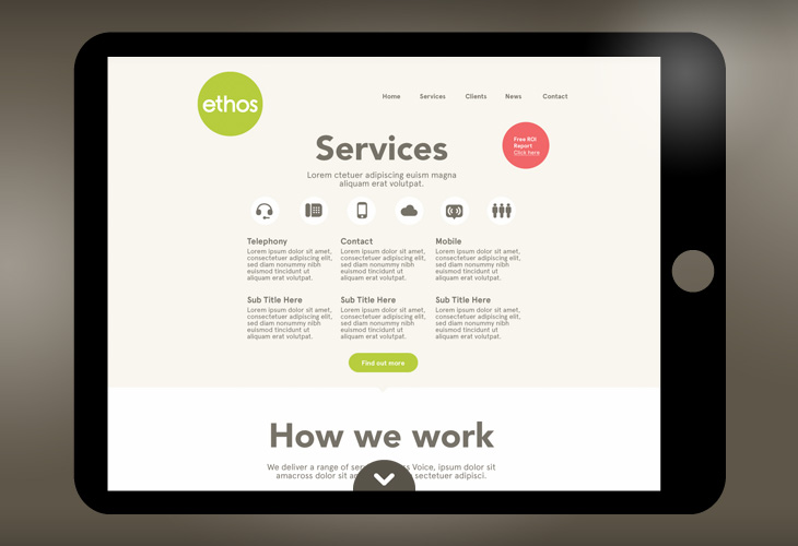 Ethos - Website - Scroll down for more content pop up widget
