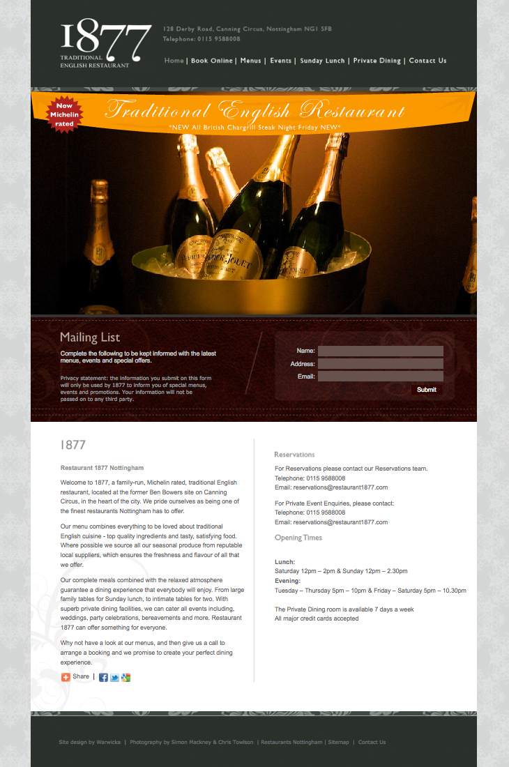 Restaurant 1877 - Website - Homepage
